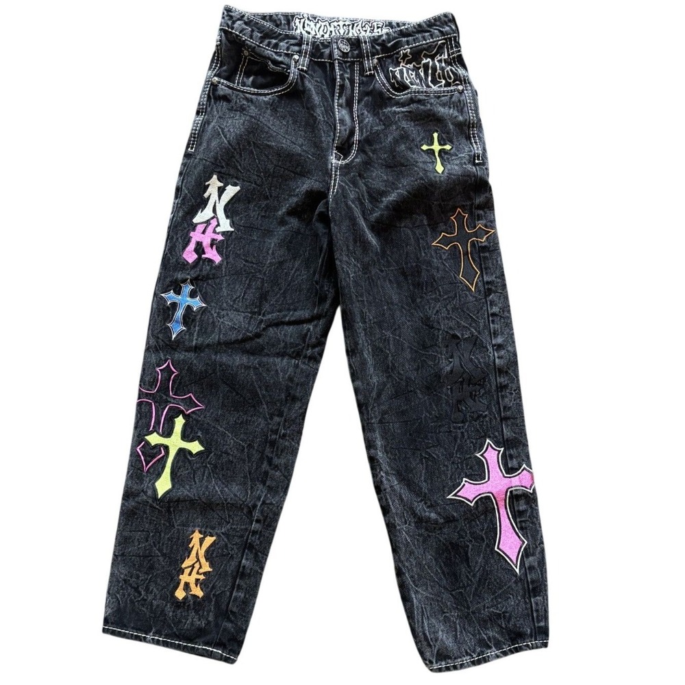 Ninth Hall Ambush Men's Size 28 Cross Embroidered Jeans Y2K